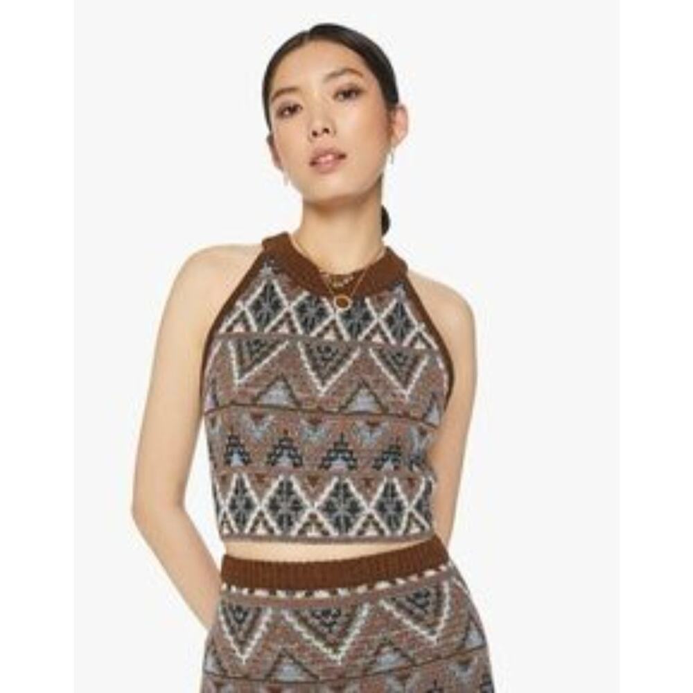 MOTHER The Midnight Walk Halter Lone Star Metallic Alpaca Crop Top Small NWT